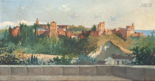 SPANISH SCHOOL 20th Century View of the Alhambra in