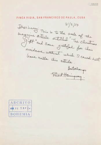 PERIOD DOCUMENTATION - Handwritten note from Ernest