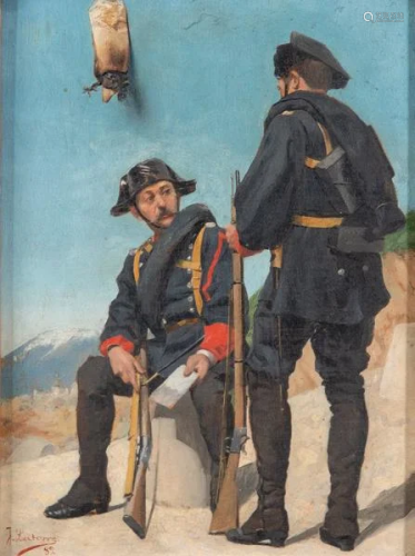 SPANISH SCHOOL 19th Century Civil Guard couple. 1889