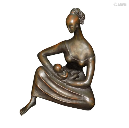 BRONZE MOTHER AND CHILD STATUE