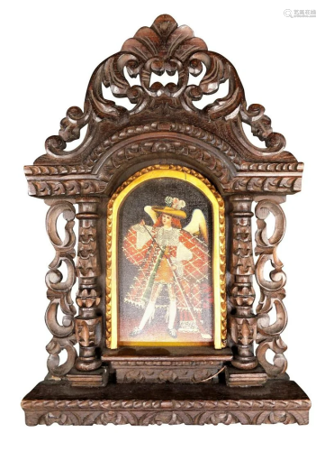 CUSTOM CARVED FRAME WITH CUZCO STYLE PAINT ON WOOD