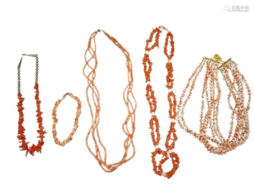 COLLECTION OF VINTAGE CORAL NECKLACES AND BRACELET