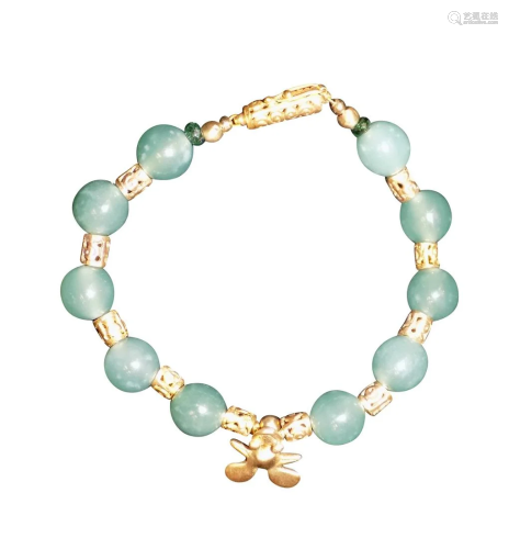 CUSTOM JADEITE BEAD AND GOLD FROG BRACELET