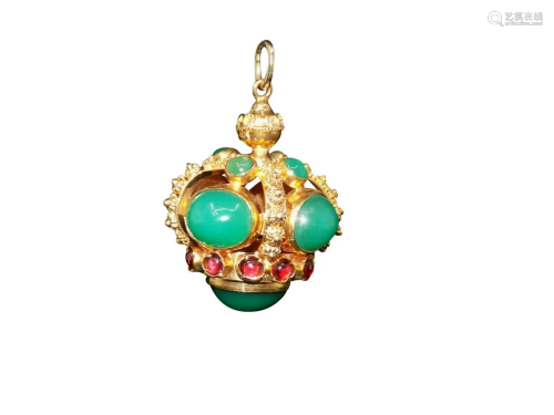 14K ETRUSCAN REVIVAL CROWN PENDANT