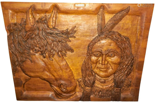 LARGE CARVED WOOD RELIEF PANEL