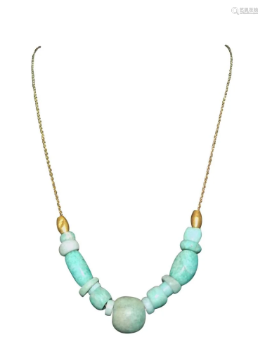 PRE-COLUMBIAN GOLD AND AMAZONITE NECKLACE