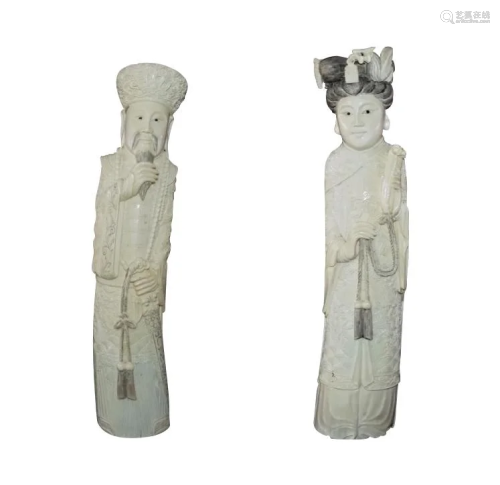 ANTIQUE ASIAN EMPEROR AND EMPRESS STATUES