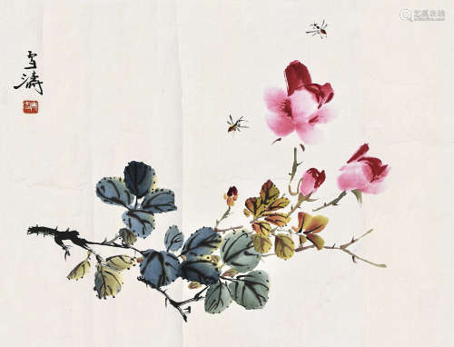 王雪涛《花卉》 设色纸本镜片