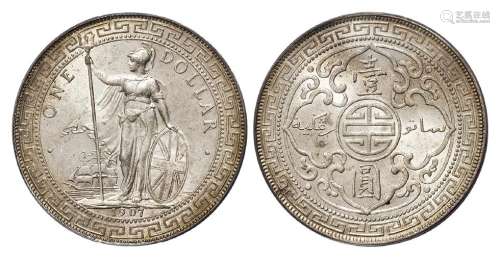1907年（B）香港贸易银元“站人”壹圆银币一枚