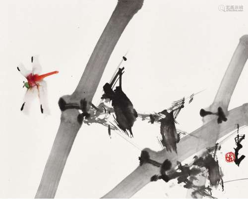 赵少昂（1905-1998） 秀竹红蜻蜓 镜心 设色纸本