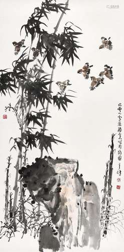 孙其峰（b.1920） 竹林麻雀 镜心 设色纸本