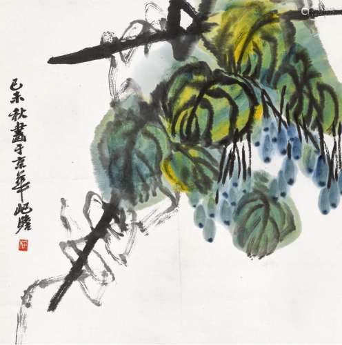 朱屺瞻（1892-1996） 己未（1979年）作 葡萄 立轴 设色纸本