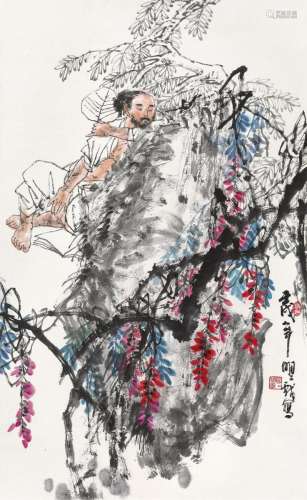 王明明（b.1952） 壬戌（1982年）作 花阴沉酣 立轴 设色纸本