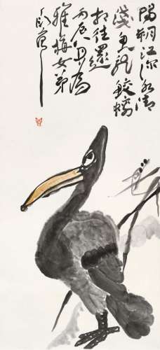 丁衍庸（1902-1978） 丙辰（1976年）作 鱼鹰 立轴 设色纸本