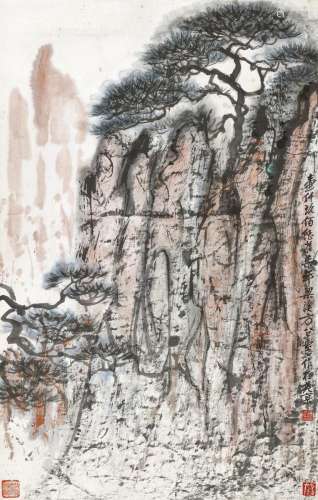 方召麐（1914-2006） 1967年作 绝壁高松 镜心 设色纸本