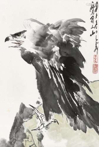 王子武（b.1936） 甲子（1984年）作 一览众山小 立轴 设色纸本