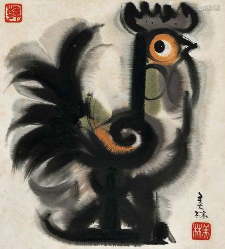 韩美林（b.1936） 雄鸡 镜心 设色纸本