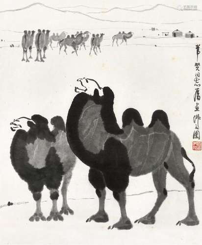 吴作人（1908-1997） 骆驼 立轴 水墨纸本