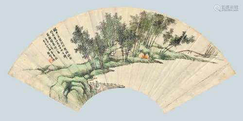 林纾（1852-1924） 湖畔赏竹 成扇面 设色纸本