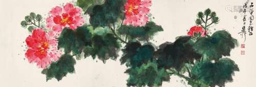 谢稚柳（1910-1997） 戊午（1978年）作 芙蓉花开 镜心 设色纸本