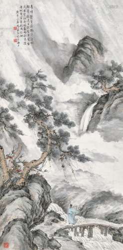马孟容（1892-1932 ） 庚午（1930年）作 林昏雨欲来 立轴 设色纸本