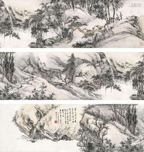 顾坤伯（1905-1970 ） 癸巳（1953年）作 古木寒山卷 手卷 设色纸本