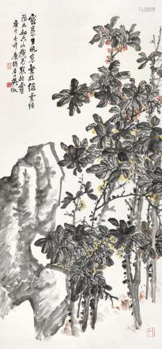 吴徵 （1878-1949 ） 庚午（1930年）作 丹桂卷石 立轴 设色纸本