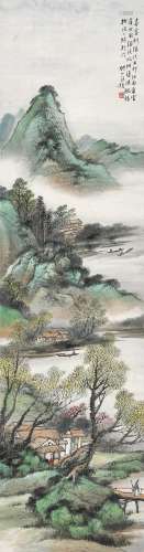 汪琨（1877-1951 ） 春树深深绿到门 立轴 设色纸本