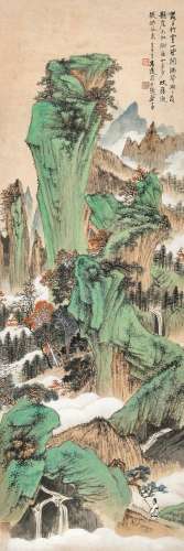 郑午昌（1894-1952 ） 辛巳（1941年）作 游山访寺 立轴 设色纸本