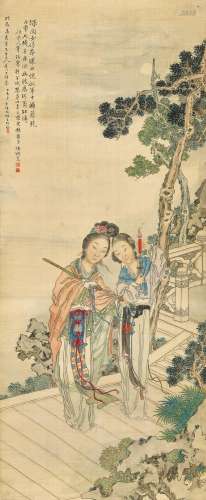 冯润芝（1851-1937） 孙夫人赏剑 立轴 设色绢本