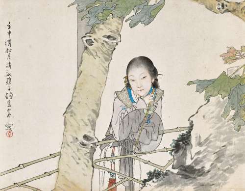 钱慧安 （1833-1911 ） 壬申（1872年）作 桐阴秋思 镜心 设色纸本