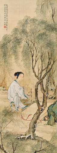 刘凌沧 （1908-1989 ） 柳溪赏春 立轴 设色绢本