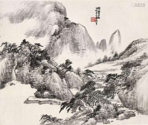 萧俊贤 （1865-1948 ） 湖光晴岚 立轴 水墨纸本