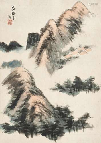 张大千（1899-1983 ） 山居云岚 镜心 设色纸本