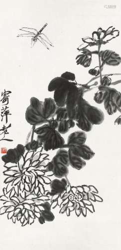 齐白石（1864-1957 ） 菊花蜻蜓 立轴 水墨纸本