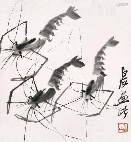 齐白石（1864-1957 ） 游虾 立轴 水墨纸本