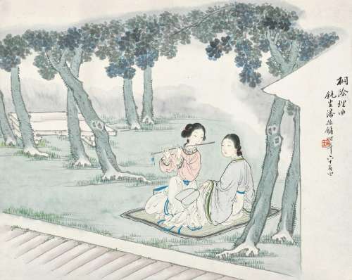 潘振镛 （1852-1921 ） 1915年作 桐阴理曲 镜心 设色纸本