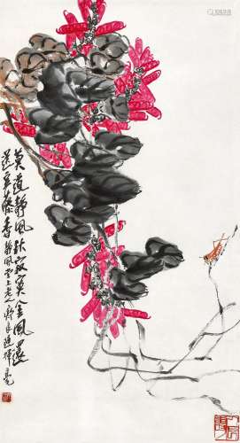 齐良迟（1921-2003 ） 豆藤秋虫 镜心 设色纸本
