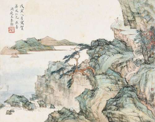 王季迁 （1907-2003 ） 戊寅（1938年）作 高岩远眺 镜心 设色纸本