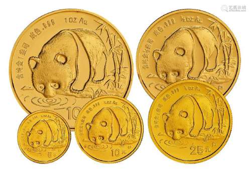 1987年熊猫“P”版纪念金币五枚全套