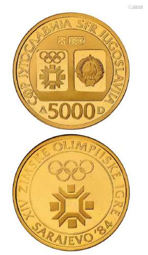 1982年南斯拉夫发行第14届冬季奥林匹克运动会纪念金币一枚