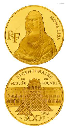 1993年法国卢浮宫博物馆二百周年系列·《蒙娜丽莎》纪念金币一枚