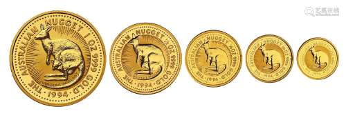 1994年澳大利亚袋鼠纪念金币五枚全套