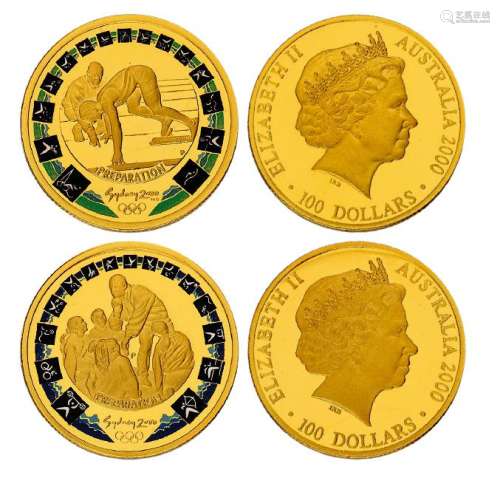 2000年澳大利亚发行第27届奥林匹克运动会纪念彩色金币二枚套装