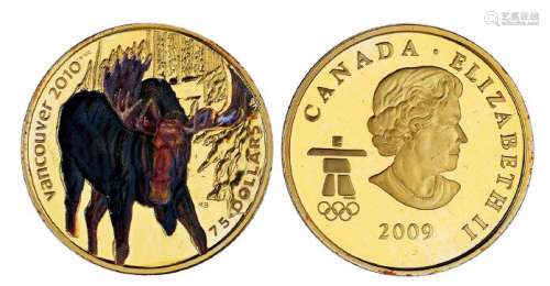 2009年加拿大发行第21届冬季奥林匹克运动会纪念彩色金币一枚