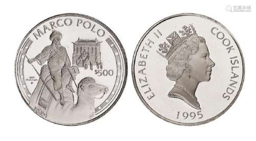 1995年库克群岛发行马可·波罗像纪念铂金币一枚