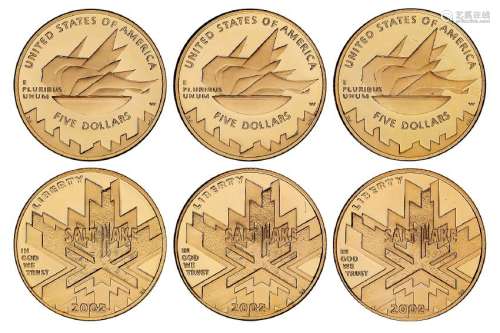 2002年美国发行第19届冬季奥林匹克运动会纪念金币三枚