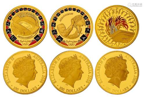 2000年澳大利亚发行第27届奥林匹克运动会纪念彩色金币三枚套装