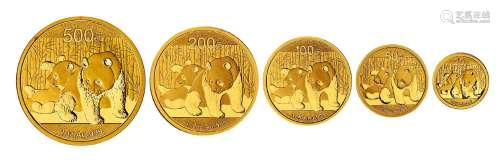 2010年熊猫纪念金币五枚全套