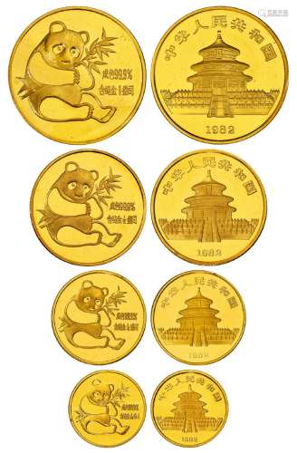 1982年熊猫纪念金币四枚全套